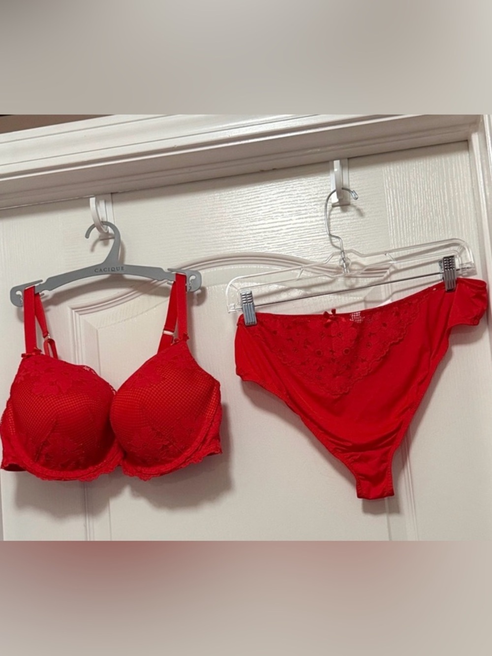 Lane Bryant Cacique panty bra set 38DD 18/20 thong Balconette bright red